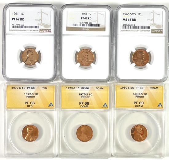 Lot of 6 certified proof & uncirculated U.S. Lincoln cents