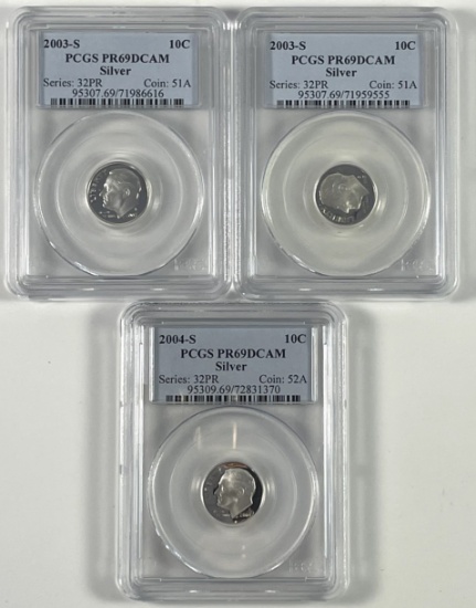 Lot of 3 certified proof U.S. Roosevelt silver dimes