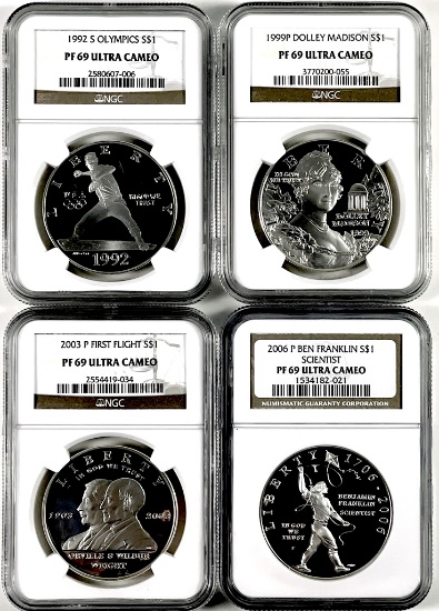 Lot of 4 U.S. proof commemorative silver dollars