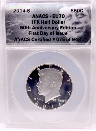 Certified 2014-S U.S. Kennedy 50th anniversary silver half dollar