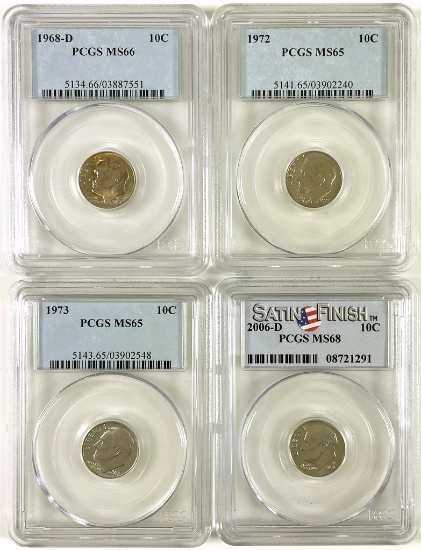 Lot of 4 certified uncirculated U.S. Roosevelt dimes