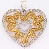 Estate 14K two-tone diamond heart pendant with