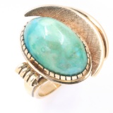 Vintage unmarked 14K yellow gold turquoise cocktail ring