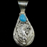 Estate Native American sterling silver turquoise eagle pendant