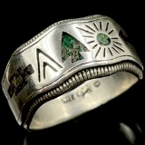 Estate Carolyn Pollock Native American sterling silver stamped & inlaid band ring