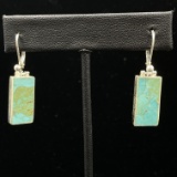 Pair of estate sterling silver turquoise rectangular drop earrings