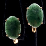 Pair of vintage 14K yellow gold jade no-pierce earrings