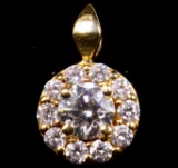 Estate 18K yellow gold diamond halo pendant