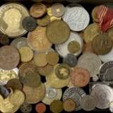 Lot of 1.75 lbs of medals, tokens & more