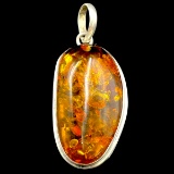 Estate sterling silver genuine amber pendant