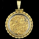 Estate placer gold nuggets in yellow gold-filled rope bezel pendant