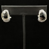 Pair of estate sterling silver black crystal j-hoop earrings