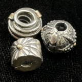 Lot of 3 authentic estate Pandora sterling silver & yellow gold accented beads