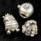 Lot of 3 authentic estate Pandora sterling silver & yellow gold accented beads