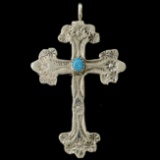 Estate Native American sterling silver turquoise cross pendant