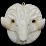 Vintage genuine ivory hand-carved ram pendant