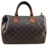 Authentic estate Louis Vuitton “Speedy 30” monogram canvas & leather handbag