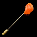 Vintage unmarked 14K yellow gold carved coral leaf lapel pin