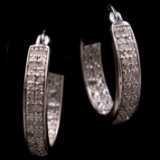 Pair of estate sterling silver diamond inside-out hoop earrings