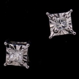 Pair of estate sterling silver diamond illusion-set stud earrings