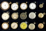 Lot of 15 mostly vintage & antique American-made pocket watches