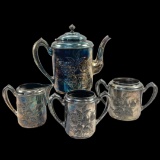 Antique Art Nouveau 4-piece Hartford Silverplate Company quadruple silver-plated tea set