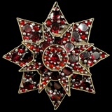 Antique base metal bohemian garnet starburst pin