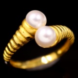 Estate 24K yellow gold pearl bypass ring