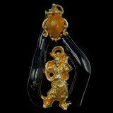 EXCEPTIONAL! Estate unmarked 14K yellow gold, opal & black coral custom guardian pendant