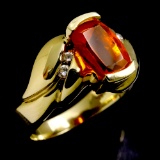 Estate 14K yellow gold diamond & fire opal ring