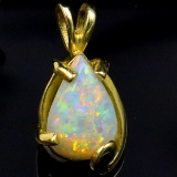 Estate unmarked 14K yellow gold opal tear-drop pendant