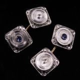 Pair of antique Art Deco 14K two-tone natural sapphire cufflinks