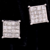 Pair of estate 10K white gold diamond pave stud earrings