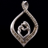 Estate sterling silver diamond mother's love pendant