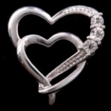 Estate sterling silver diamond double heart pendant