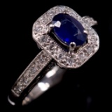 Estate 14K white gold diamond & natural sapphire halo ring