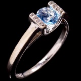 Estate sterling silver diamond & topaz ring