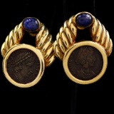 Pair of estate vintage 18K yellow gold Ancient Roman Emperor Constantine Coin earrings