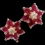 Pair of vintage Bita by Effy 14K yellow gold diamond & natural ruby cluster earrings