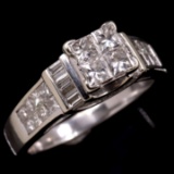 Estate unmarked 14K white gold diamond cathedral ring