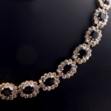 Vintage 10K two-tone gold diamond & natural sapphire cocktail necklace