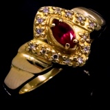 Vintage 14K yellow gold diamond & ruby ring