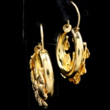 Pair of vintage 10K yellow gold flower hoop earrings
