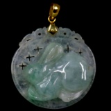 Vintage hand-carved genuine jade Year of the Rabbit pendant with a 14K yellow gold bale