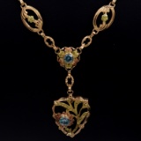 Vintage Black Hills Gold 14K yellow, green & rose gold topaz ornate necklace