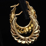 Pair of vintage 14K yellow gold door-knocker hoop earrings