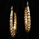 Pair of vintage 10K yellow gold textured door-knocker hoop earrings