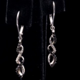 Pair of estate 10K white gold black & white diamond twist dangle drop earrings