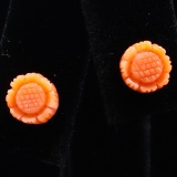 Pair of estate 14K yellow gold carved coral flower stud earrings