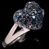 Estate sterling silver blue diamond cluster heart ring